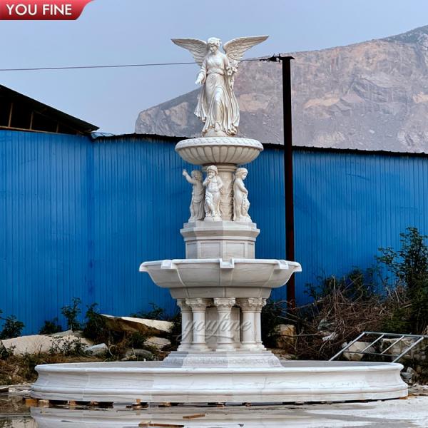 Outdoor Hand Carved White Marble Angel Statue Water Fountain