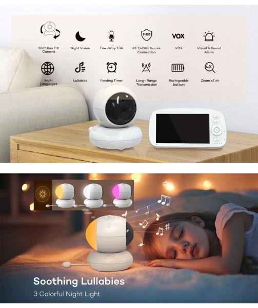 1280x720P Parent Unit HD Baby Monitor With 1920X1080P Baby Unit And 5000mAh Rechargeable Battery Video Babyphone