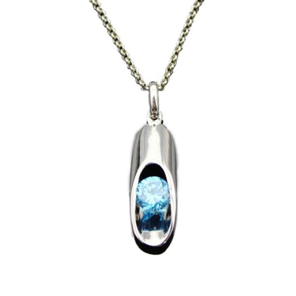925 Silver 6mm Blue Topaz Cubic Zirconia Drop Pendant (YAQA1003)