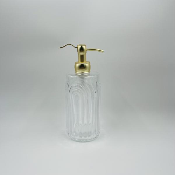 Glass Bathroom Accessories Clear Ribbed Vertical Stripe Luxury Lotion Bottle With Gold Pump