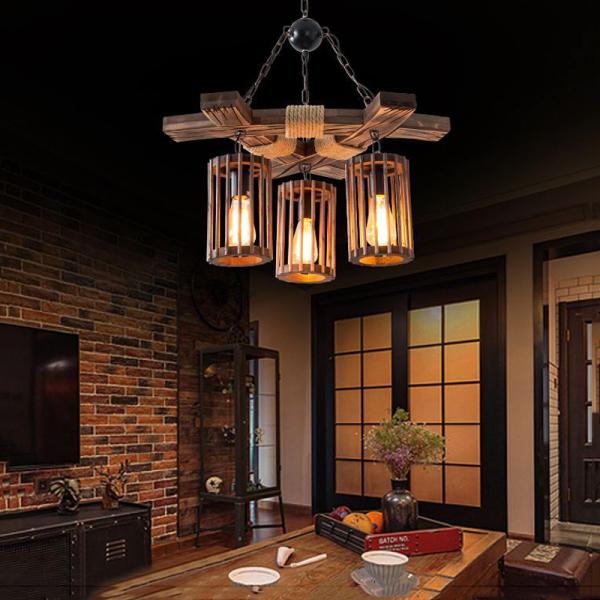 Industrial Wood chandelier Retro Rope Restaurant Barber Clothing Store hotel lobby chandelier(WH-VP-125)