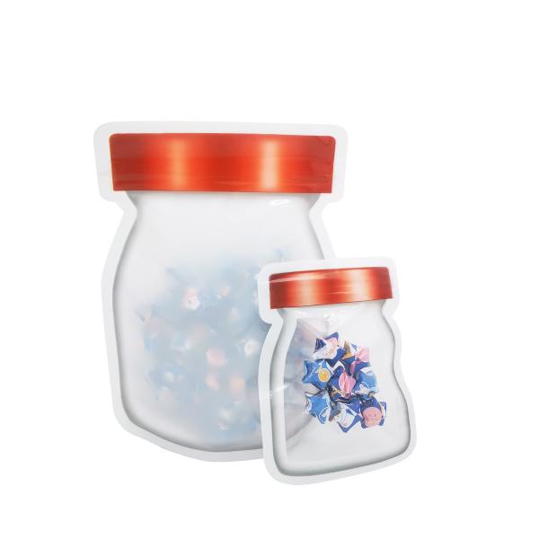 Custom Ziplock Bags Resealable Mason Jars Shape Stand Up Reusable Packaging Bags with Window for Storage Food, Snacks