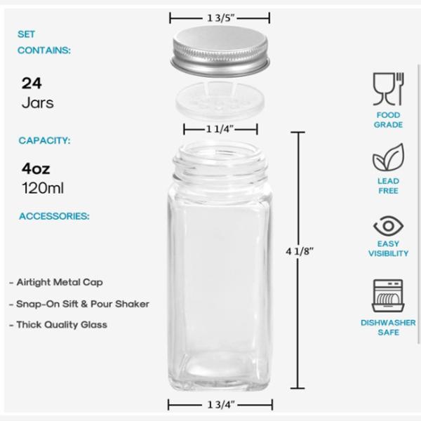 опарник стеклянной специи 4oz 24pcs приправляя установил с воздухонепроницаемой крышкой