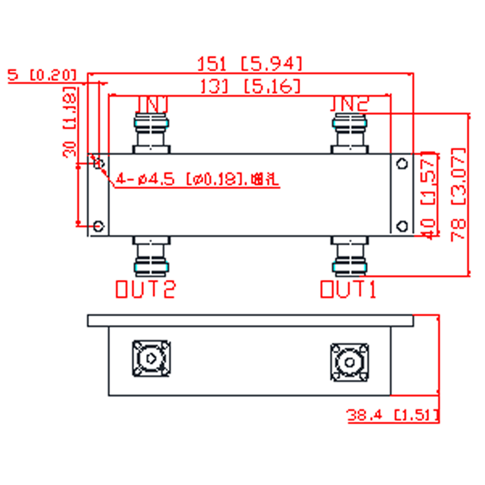 550-6000 МГц 2in 2out N женская гибридная сцепка