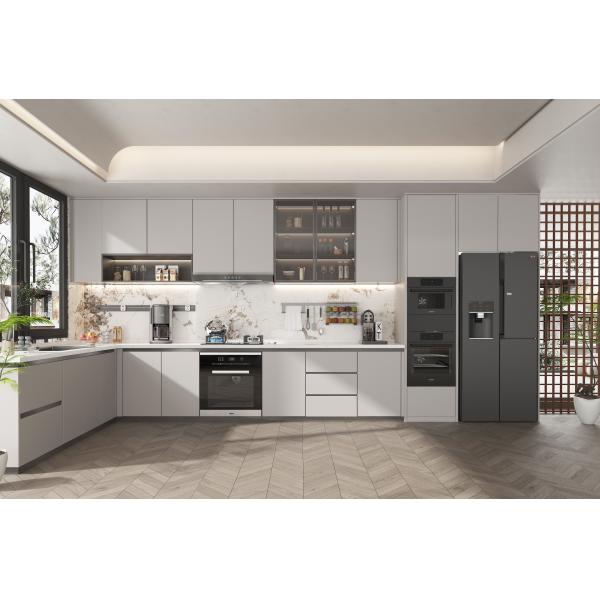 Set Indoor Kitchen Cabinets Gloss L Shaped Modern Modular Price Gray  Furniture