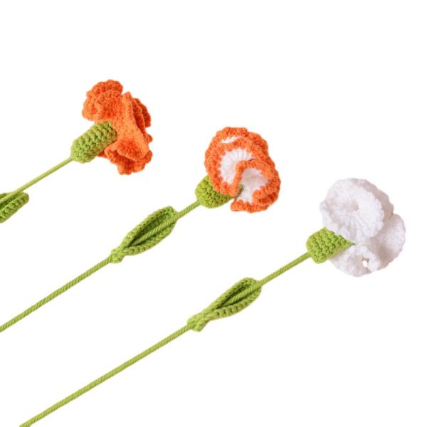 Flor artificial de claveles de gancho tejido a mano, flores de imitación, regalo para el Día de la Madre, ramo de flores artificiales hechas a mano