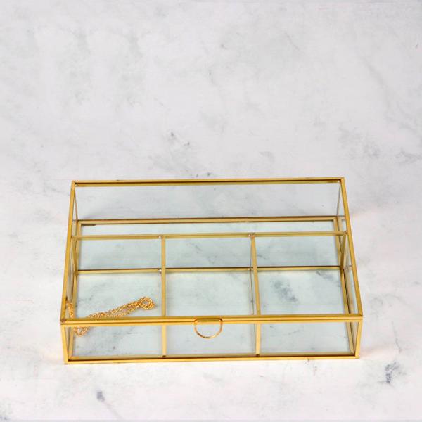 Glass cosmetic storage box lid desktop jewelry accessories beads organizer lipstick compartments shelving tray box