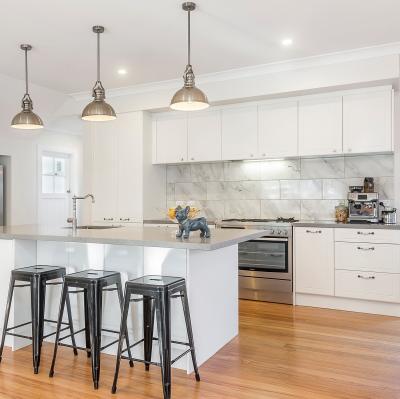 PVC Modern Lacquered Cabinets Island White Shaker Modular Textured Laminate Kitchen Cabinets