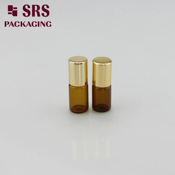 SRS empty 2ml amber mini glass perfume roll on bottle with aluminum cap