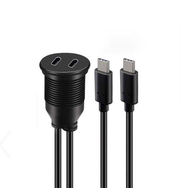 Personalizar doble tipo C macho a hembra cable de extensión a prueba de agua con panel de montaje de chorro para automóvil camión barco computadora de motocicleta