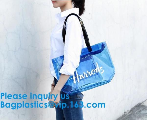 Clear Shopping Bag Transparent PVC Beach Handbag Tote Shoulder Bag Beach Waterproof Large Capacity Foldable Travel Stora