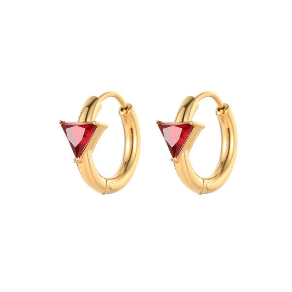 Stainless Steel Triangular Red and Green Transparent Zircon PVD 18K Gold Hoop Earrings for Women Jewelry Earrings
