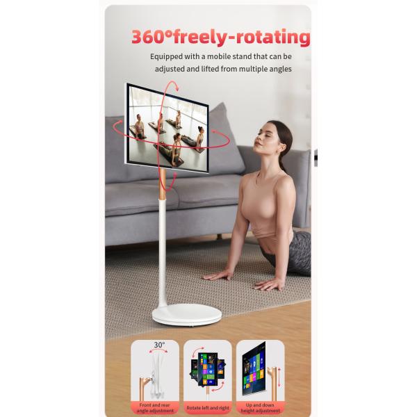 24 inch 8G+128G Capacitive Touch Portable TV, Powerful Performance,  Companion Device,Adjustable Height Standing Tablet for Fitness & Shopping, Follow Me Screen