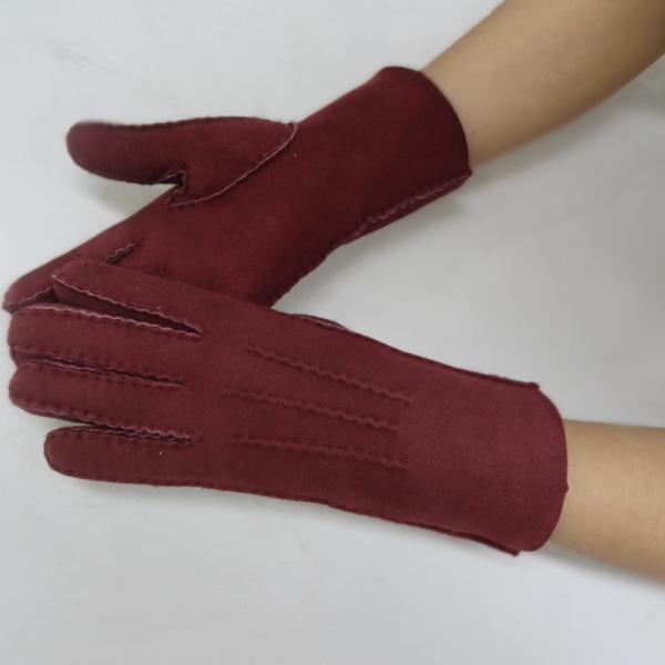 Wholesale High Quality Classic Women Sheep Skin Leather Lamb Fur Winter Warm Gloves