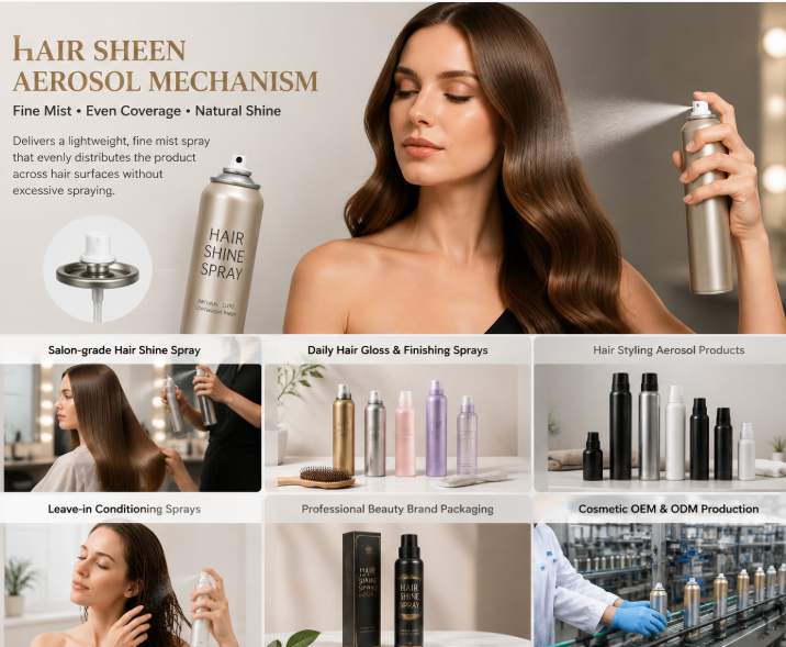 Hair Sheen Aerosol Mechanism Spray System For Hair Care Gloss Spray Application, Professional Aerosol Dispensing Solution For Beauty Products