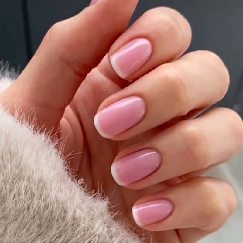 Short Square French Tip Press On Nails Pink Glossy For Daily Office Wear