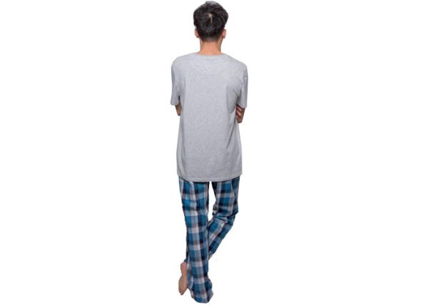 Short Sleeve Long Pant Cotton Checked Pyjamas / Nightwear , Solid Top Checkered Pjs