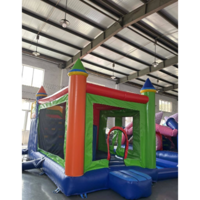 Colorful Inflatable Bounce House and Slide Combo with Mesh Walls for Kids Events