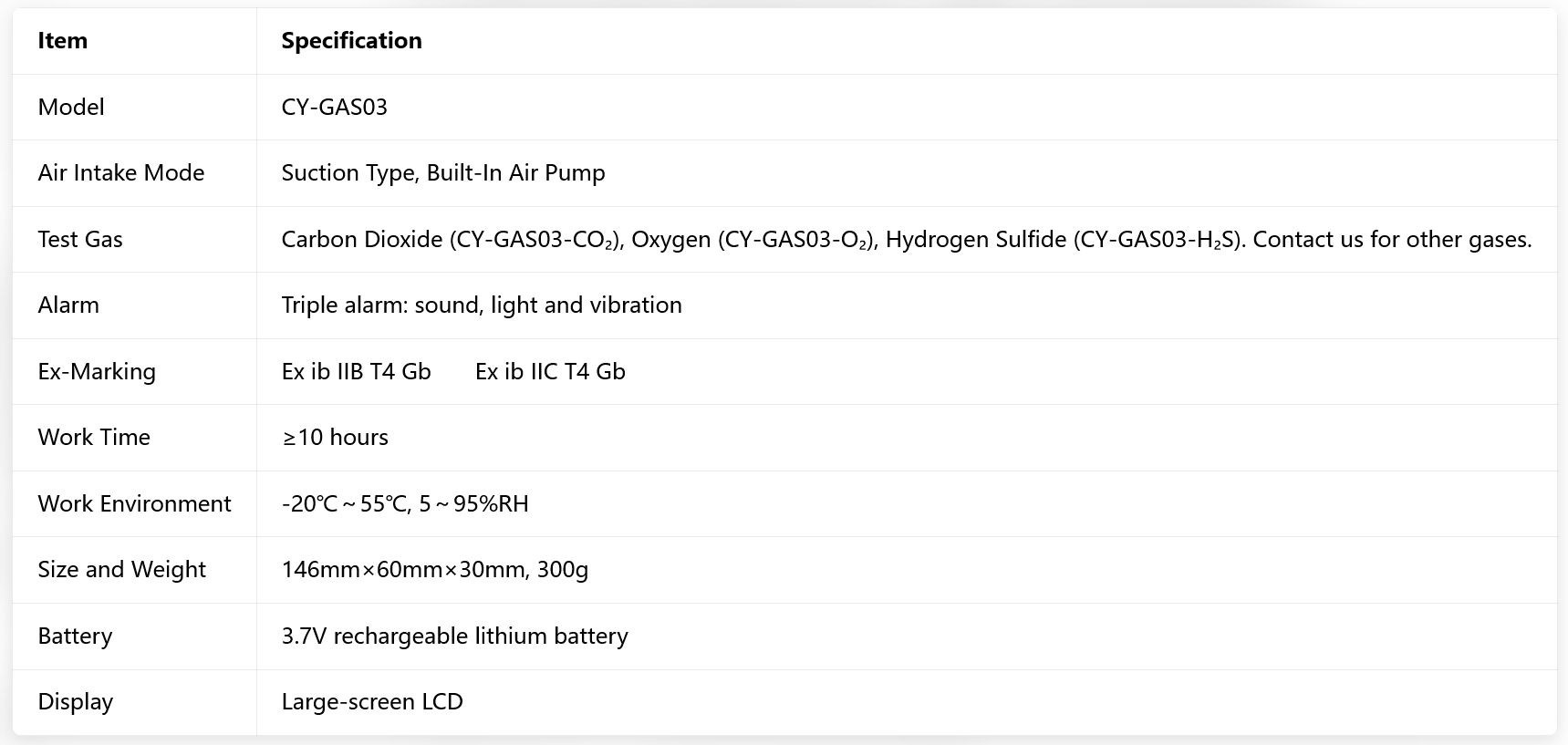 Chiyang Marine CY GAS03/01/02 Pump Suction Explosion Proof Carbon Dioxide Detector CCS -20-55 Operating Temp