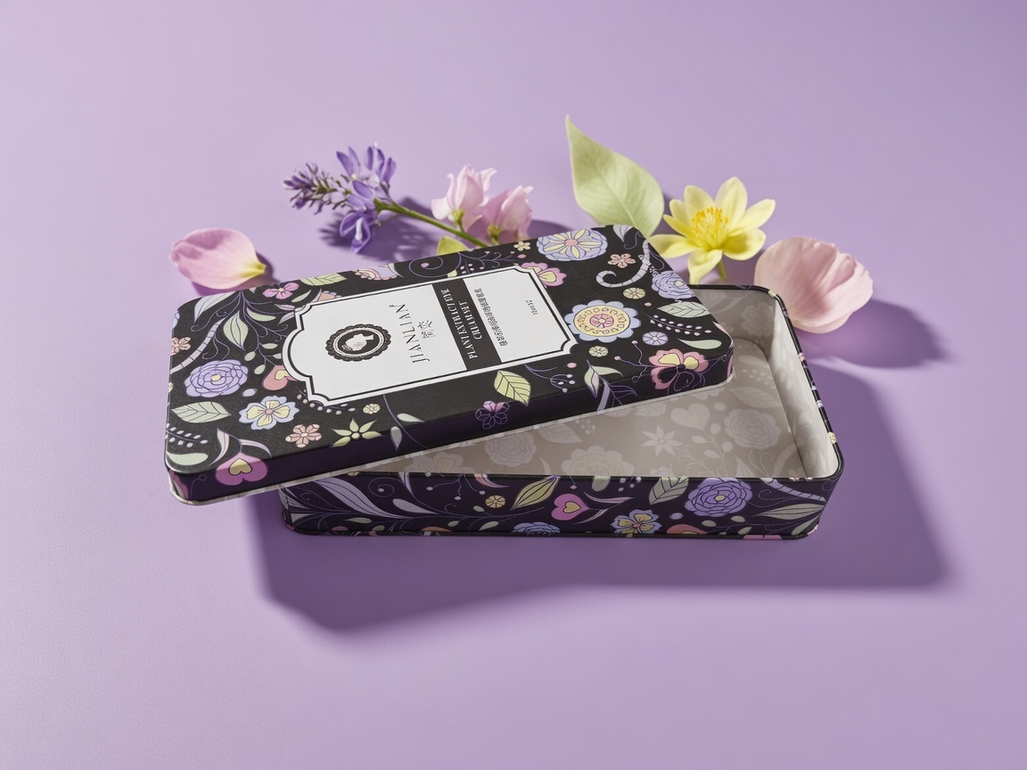 Vibrant Floral Customized Rectangular Tin Box with Beautiful Botanical Design for Candy, Chocolate, Cookie with Inner Printing
