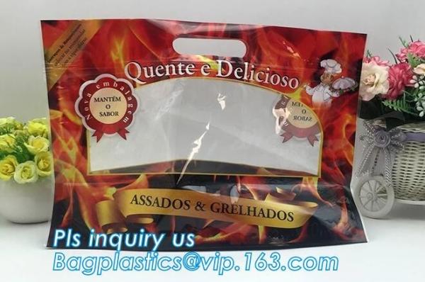 Anti Fog Material Resealabele Plastic Hot Chicken Bag, slide zipper pet microwave oven roasting bag, OEM logo plastic PE