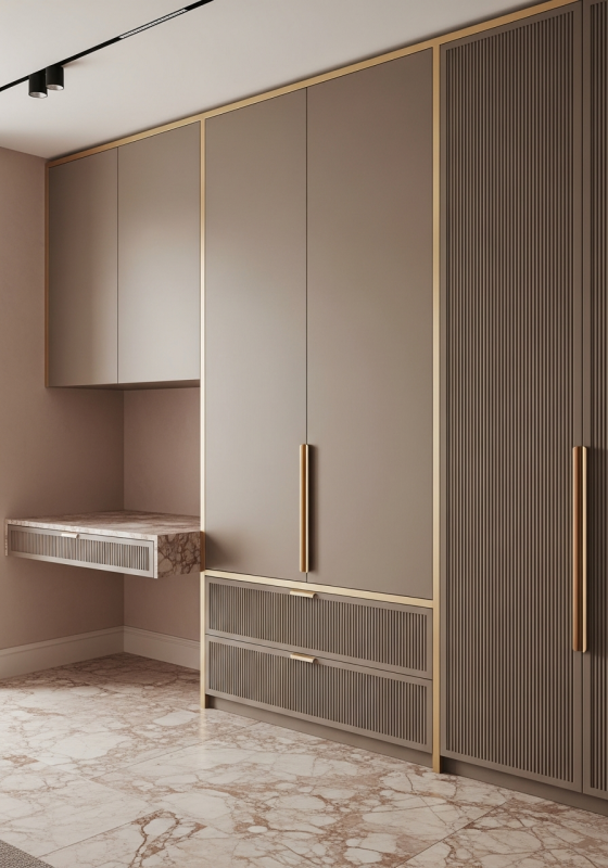 Petite Chambre Taupe Fluted Wardrobe in 304 Stainless Steel