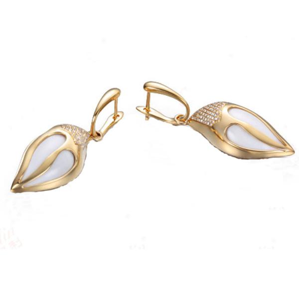 Hot Sale 18K Yellow Daimonds White Agate Drop Dangle Earrings for Women Gift ( GDE024)