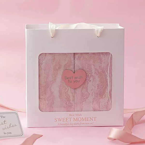 Double Door Folding Gift Boxes with Heart Seal and Paper Bag Set