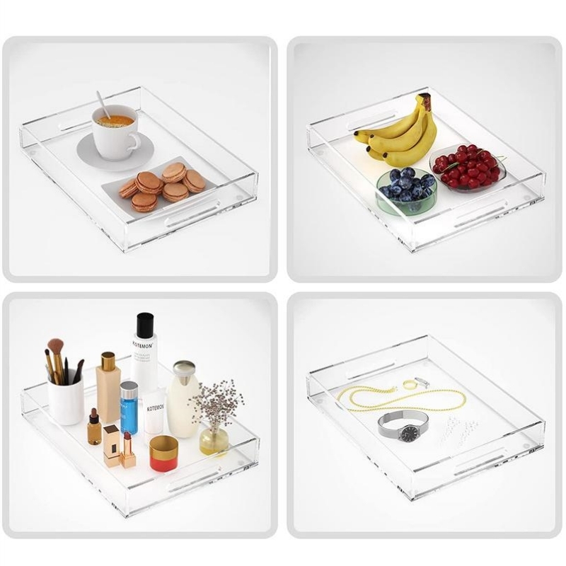 Clear Acrylic Display Tray with Handles Decorative Serving Tray for Coffee Drinks Breakfast