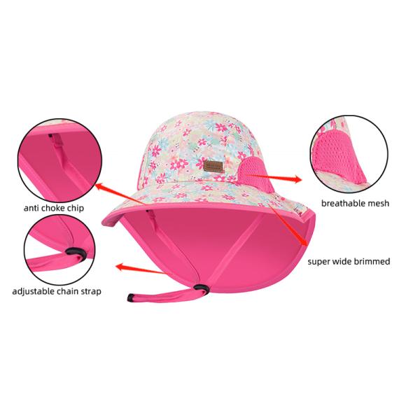 Lightweight Fabric Wide Brim Bucket Hats 43cm Childrens Sunhat