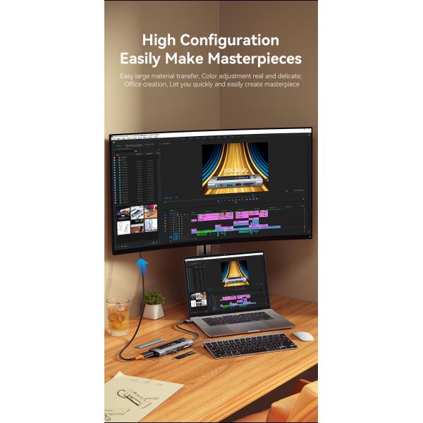 8 In 1 Expansion USB C Hub 10Gbps With M.2 SATA SSD Disk Enclosure Port