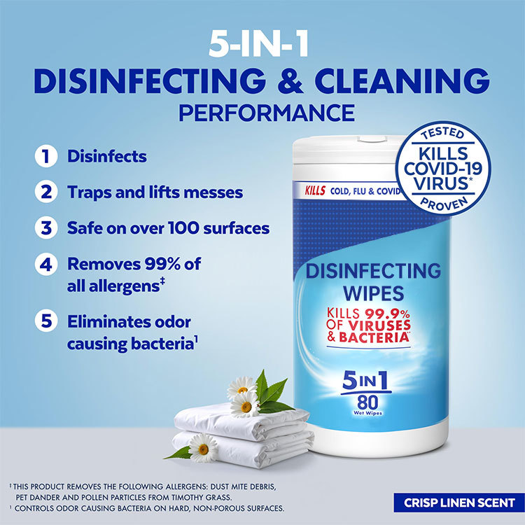 Custom 80sheet Large-Size Dye-Free and Bleach-Free Multi-Purpose Cleaning Disinfecting Wipes for Cleaning