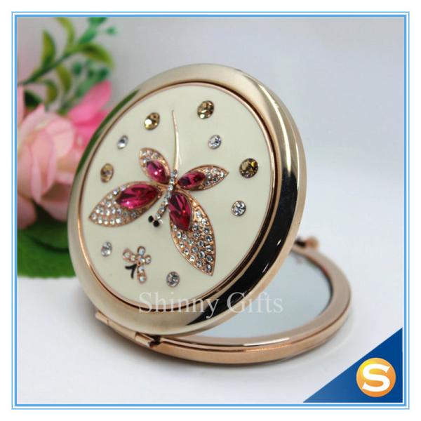 Shinny Gifts Butterfly Design Rhinestone Pocket Mirror Metal Handbag Mirror