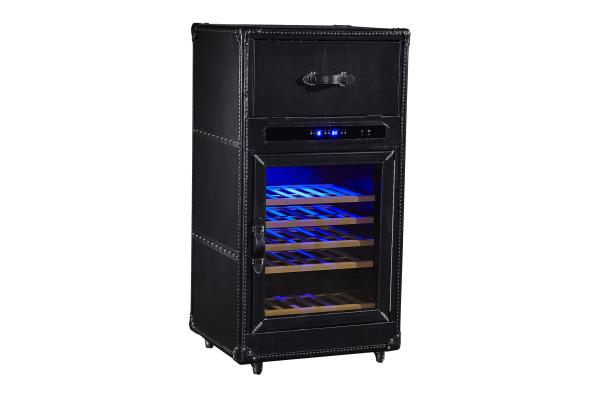 Constant Temp Refrigerated Wine Cabinet Furniture Full Vintage Black Leather