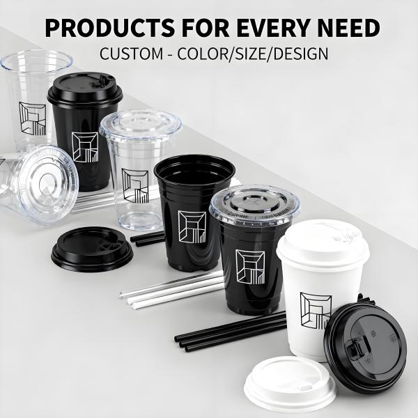 Nueva llegada: vasos de plástico PET transparentes para bebidas frías de 12 oz, 16 oz, 20 oz y 24 oz con tapas para cafeterías y juguerías