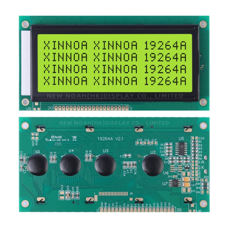 Yellow Green Film Uv ResiStant Material 19264A Graphic LCD Display SBN0064 Warranty For Three Years 5V 3.3V