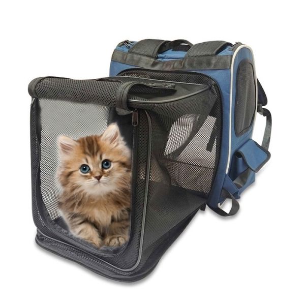 Washable Blue Polyester Oxford Expandable Pet Rucksack Travel Bag Durable Non Toxic Ideal For Indoor Outdoor Pet Owners Needing Safe And Easy To Clean Travel Gear