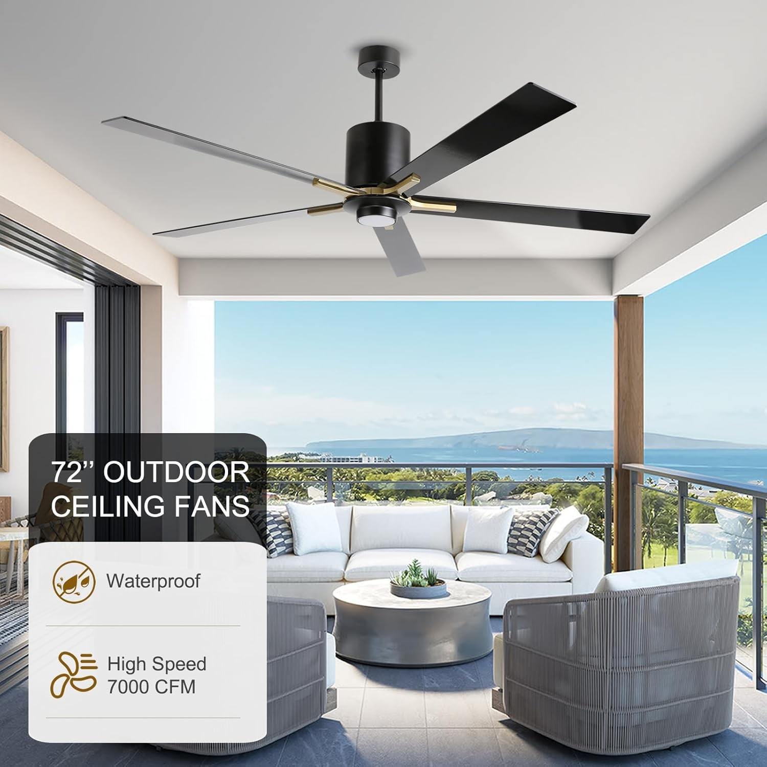 White DC Motor Quiet Blade Ceiling Fan Light 72 Inches With 3 Color Changing Speeds