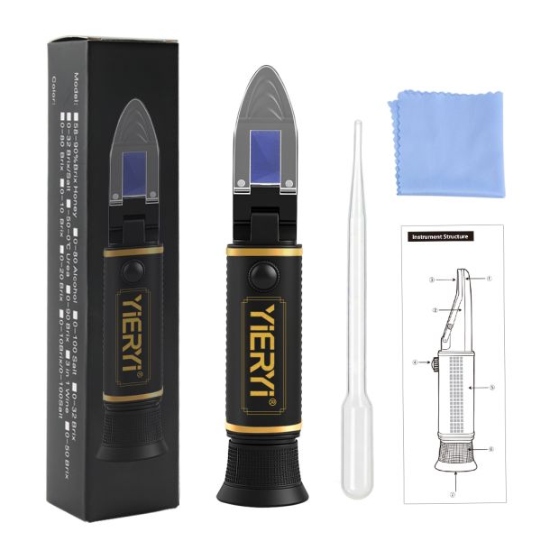 4-in-1 Multi-Fluid Hand Held Refractometer with ATC and High Accuracy ±0.2% for Glycol, Battery & Cleaning Fluids