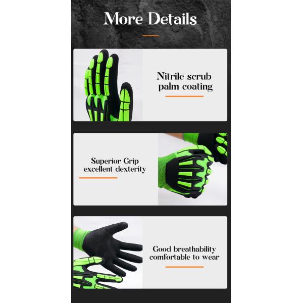 TPR Anti Impact Anti Slip safety gloves Oil Resistance Nylon Nitrile Work Gloves