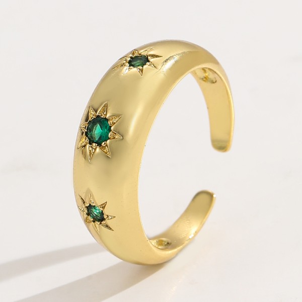 Clear Emerald CZ 14K Gold Plated Adjustable Dubai Gold Star Finger Rings Jewelry Designs for Women Gift
