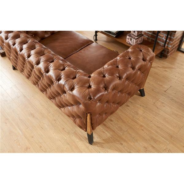 Home Furniture Tan Brown Soft Genuine Leather Sofa Set With Multi Deep Buttons