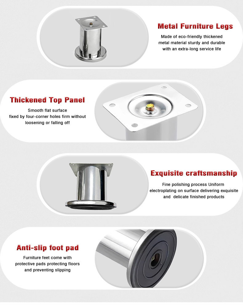 Heavy Duty Modern Metal Furniture Legs & Hardware Accessories for Sofa Dining Table Cabinet-Chromed Round Design