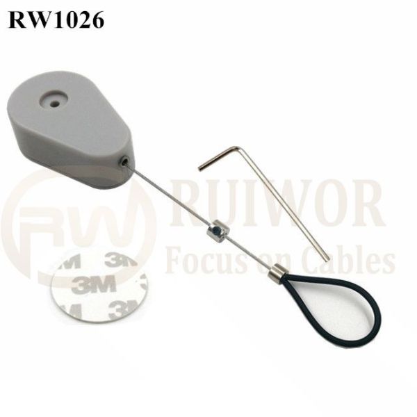 RW1026 Drop-Shaped Retractable Security Tether Plus Adjustable Stainless Steel Wire Loop Coated Silicone Hose