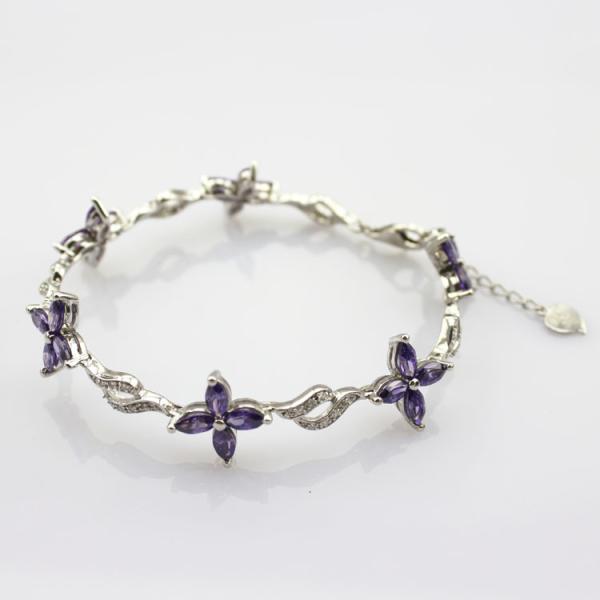 925 Silver Jewellery Quatrefoil Amethyst Cubic Zircon Tennis Bracelet (B04PURPLE)
