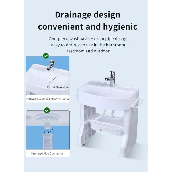 Ouninbear Sink Kids Wash Basin Plastic With Light And Water Tank In White