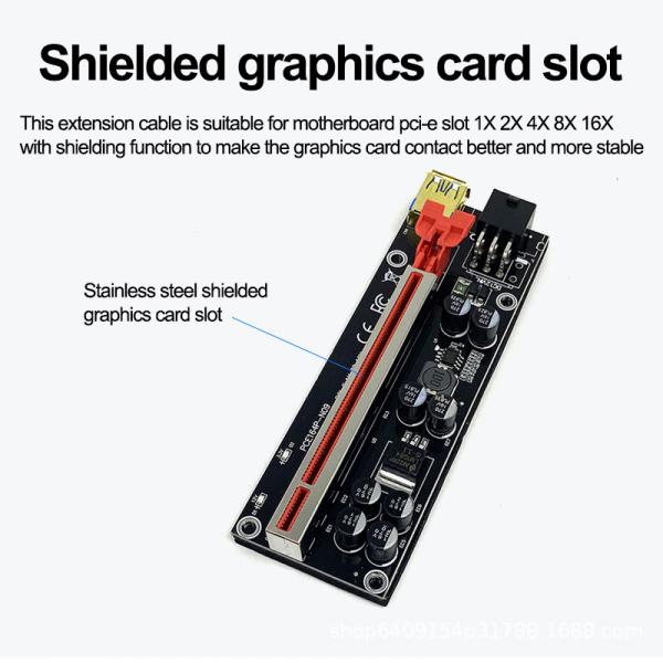 Золото покрыло PCI срочное 1X карты 009s рослости Ver009S PCIE к 16X кабелю USB 3,0 силы 60CM наполнителя 6Pin для видеокарты