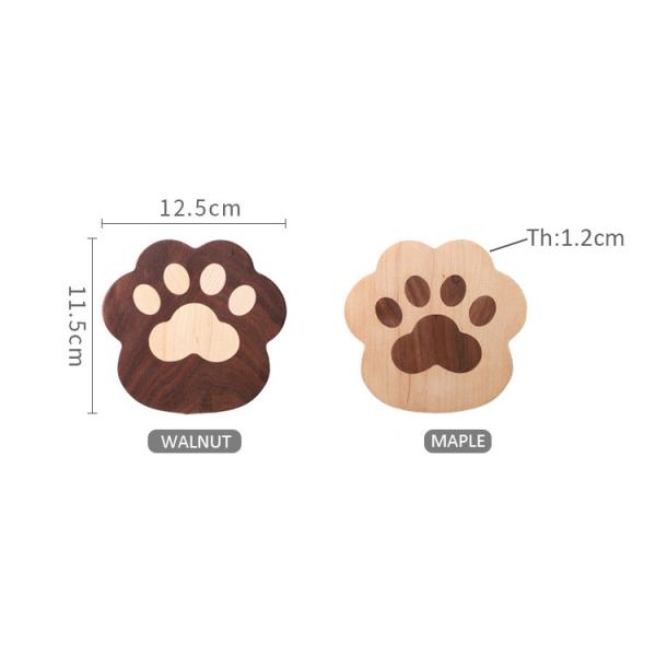 Fashion Cat Claw Shape Walnut Cup Mat Coasters 11.5x12.5x1.2cm for Customized Logo