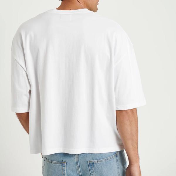 Black Boxy Cropped Graphic Tee Tshirt Men Heavyweight Cotton Box Cut Fit Short Sleeve Crop T Shirt