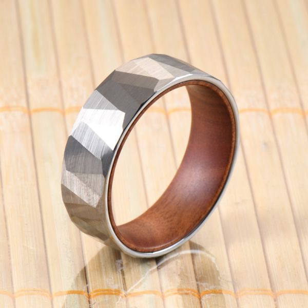 8mm Faceted Silver Black Iron Wood Sleeve Inlay Tungsten Ring Plating black for Men Women Inlay technology Channel setting